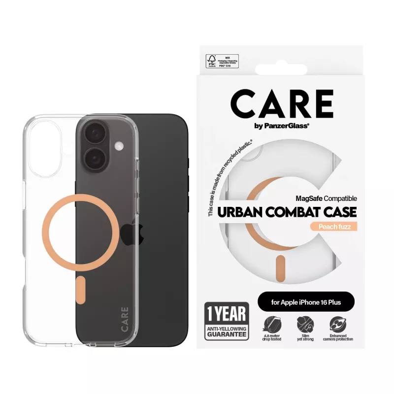 PanzerGlass CARE™ by ® Urban Combat maciņš caurspīdīgs ar Peachy MagSafe iPhone 16 Plus