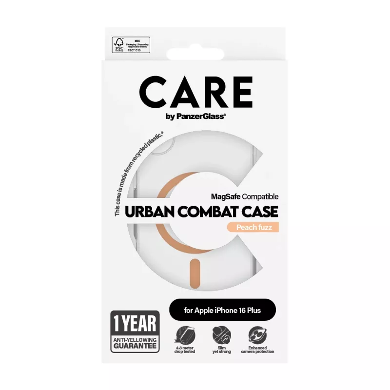 PanzerGlass CARE™ by ® Urban Combat maciņš caurspīdīgs ar Peachy MagSafe iPhone 16 Plus