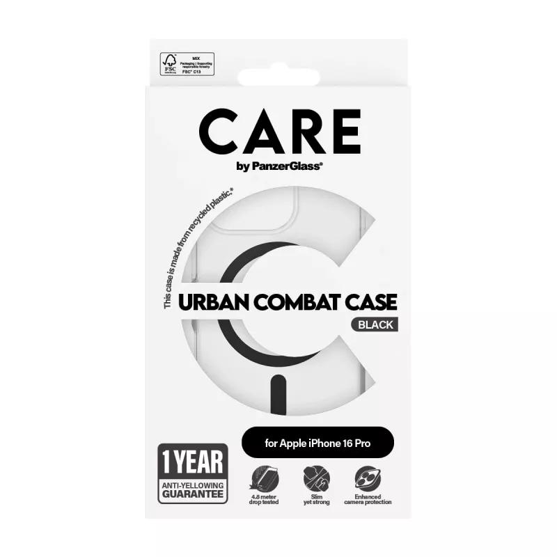 PanzerGlass CARE™ by ® Urban Combat Case Caurspīdīgs ar Melnu MagSafe iPhone 16 Pro