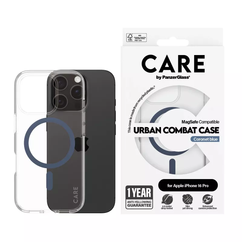 PanzerGlass CARE by Flagship vāciņš Transparent Urban Combat Blue MagSafe iPhone 16 Pro