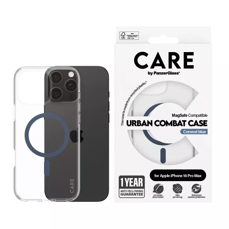 Cover PanzerGlass CARE by Flagship vāciņš Transparent Urban Combat Blue MagSafe iPhone 16 Pro Max