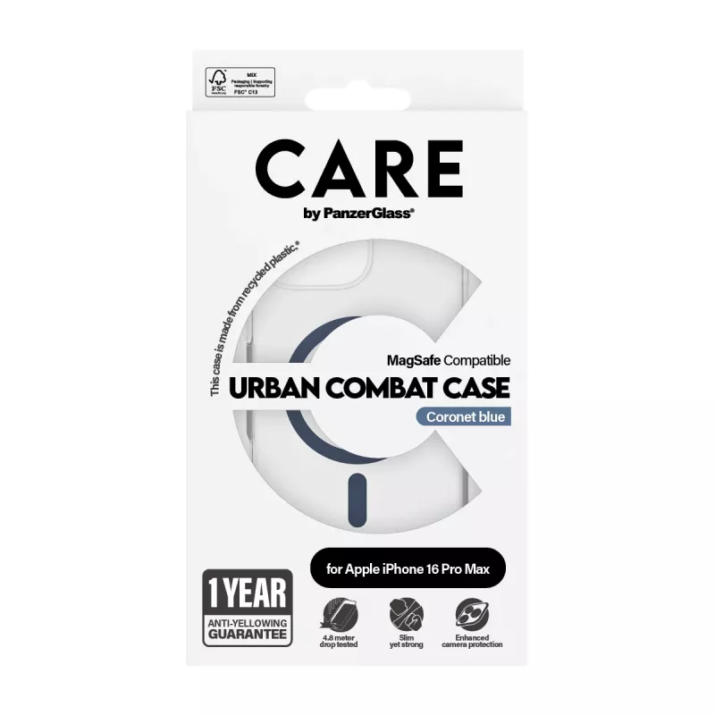 Cover PanzerGlass CARE by Flagship vāciņš Transparent Urban Combat Blue MagSafe iPhone 16 Pro Max