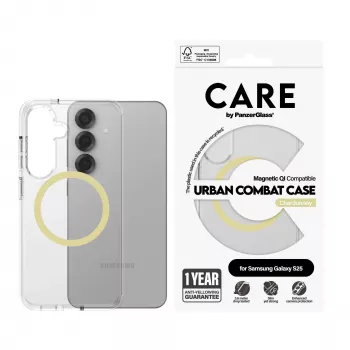 “PanzerGlass CARE™ by ® Urban Combat” maciņš caurspīdīgs ar Chardonnay Qi Saderīga Samsung Galaxy S25
