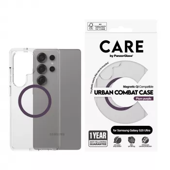 PanzerGlass CARE™ by ® Urban Combat Case caurspīdīgs ar plūmju violeto krāsu Qi saderīgs Samsung Galaxy S25 Ultra