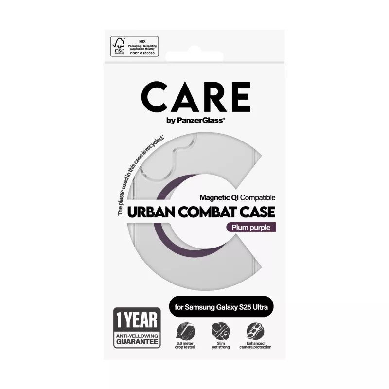PanzerGlass CARE™ by ® Urban Combat Case caurspīdīgs ar plūmju violeto krāsu Qi saderīgs Samsung Galaxy S25 Ultra