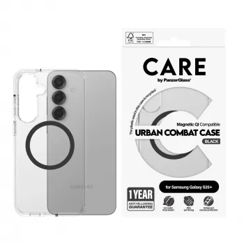 PanzerGlass CARE™ by ® Urban Combat Case caurspīdīgs ar melnu Qi saderīgs Samsung Galaxy S25+