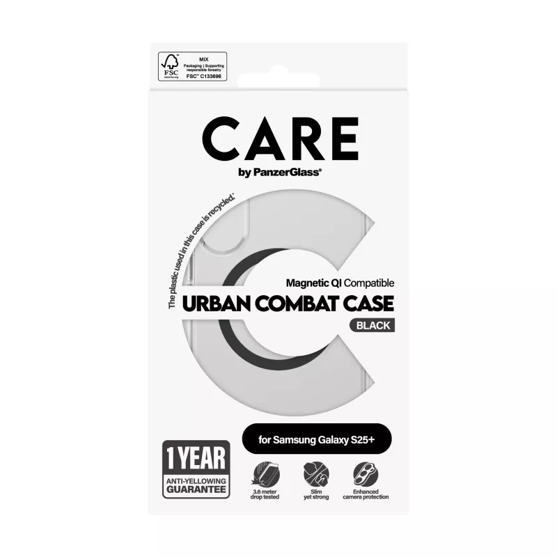 PanzerGlass CARE™ by ® Urban Combat Case caurspīdīgs ar melnu Qi saderīgs Samsung Galaxy S25+