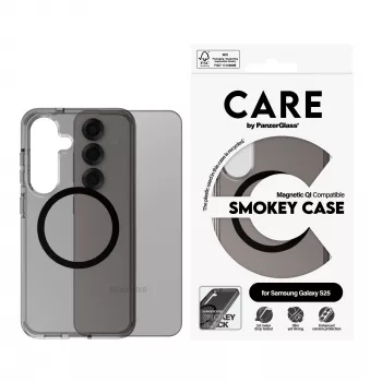 PanzerGlass CARE™ by ® Urban Combat Case Smokey w. Melns Qi Saderīga Samsung Galaxy S25