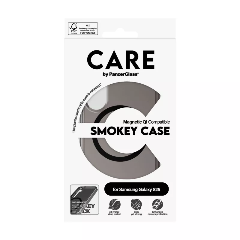 PanzerGlass CARE™ by ® Urban Combat Case Smokey w. Melns Qi Saderīga Samsung Galaxy S25