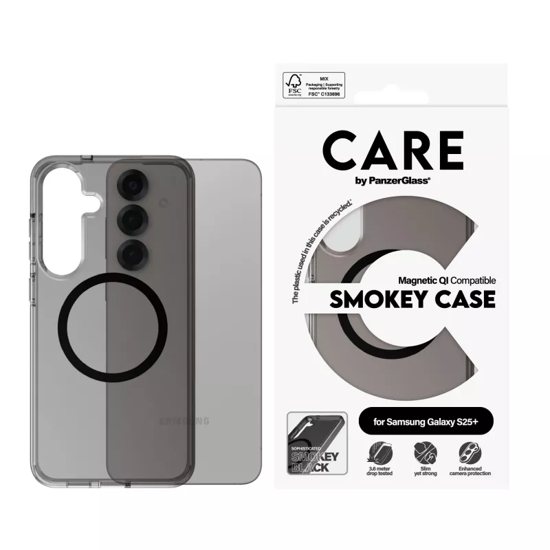 PanzerGlass CARE™ by ® Urban Combat Case Smokey w. Melns Qi Saderīga Samsung Galaxy S25+