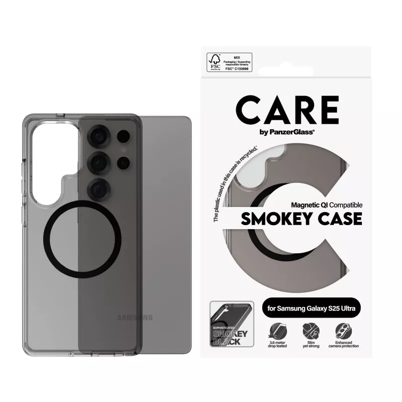PanzerGlass CARE™ by ® Urban Combat Case Smokey w. Melns Qi Saderīga Samsung Galaxy S25 Ultra