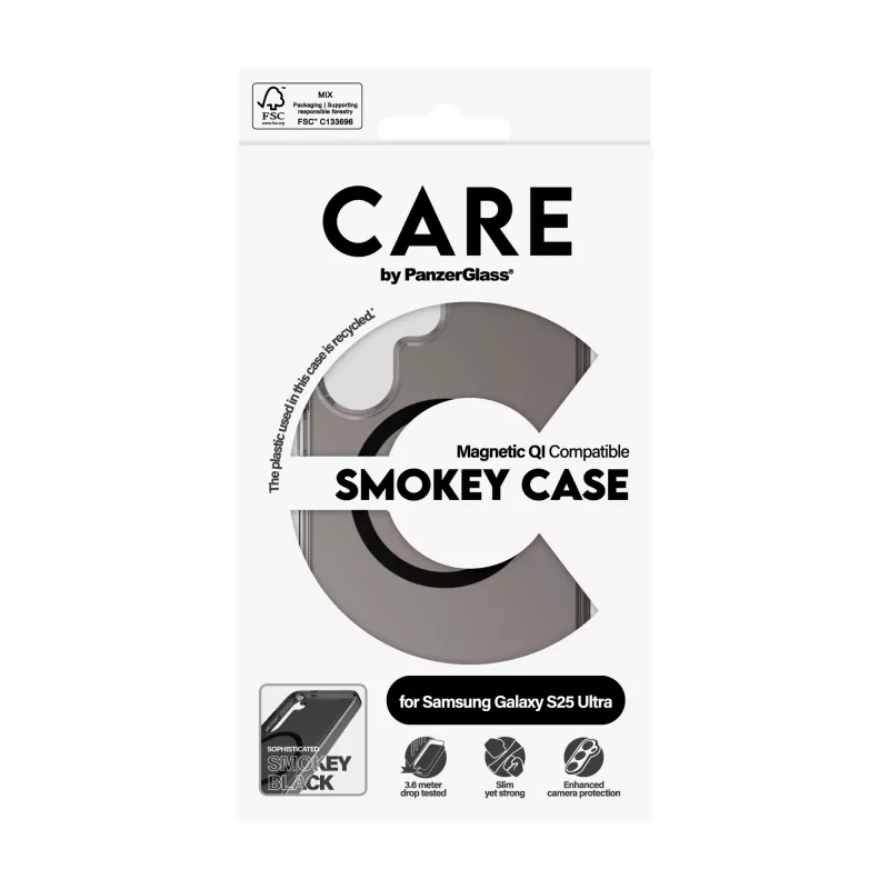 PanzerGlass CARE™ by ® Urban Combat Case Smokey w. Melns Qi Saderīga Samsung Galaxy S25 Ultra