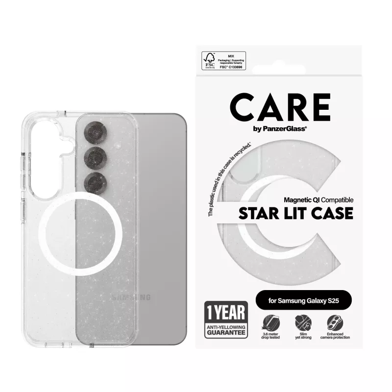 PanzerGlass CARE™ by ® Urban Combat Case Star Lit w. balta Qi Saderīga Samsung Galaxy S25