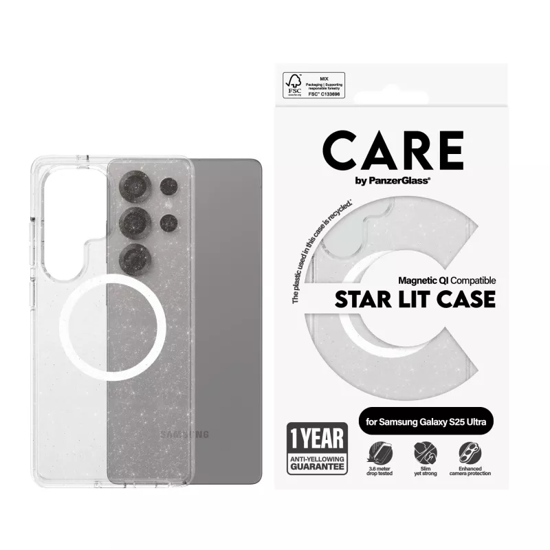 PanzerGlass CARE™ by ® Urban Combat Case Star Lit w. balta Qi Saderīga Samsung Galaxy S25 Ultra
