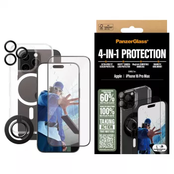 PanzerGlass ® 4-in-1 aizsardzības komplekts iPhone 16 Pro Max, Apple, Apple - iPhone 16 Pro Max, Sausa uzklāšana, Izturīgs pret skrāpējumiem, Triecienizturīgs, Caurspīdīgs, 1 gab.