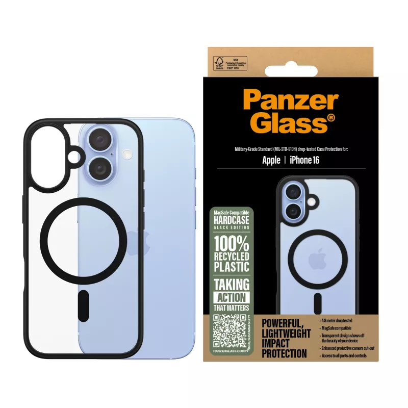 PanzerGlass ® HardCase caurspīdīgs ar melnu MagSafe rāmi iPhone 16