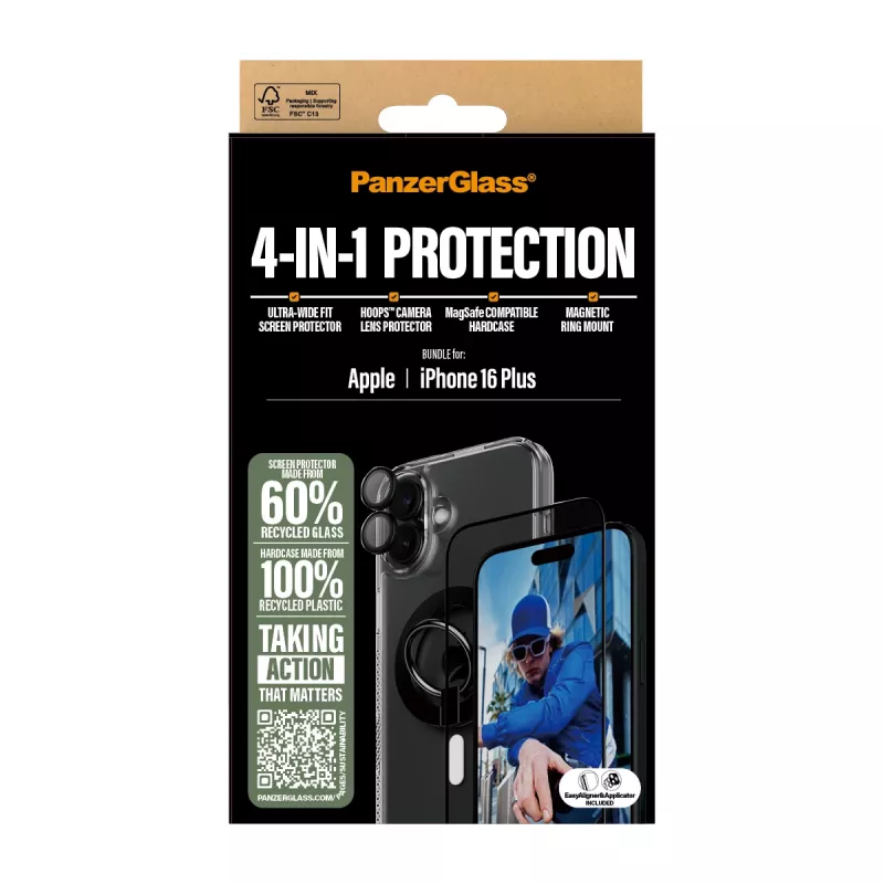 PanzerGlass ® 4-in-1 Protection Bundle iPhone 16 Plus, Apple, Apple - iPhone 16 Plus, Sausa uzlikšana, Izturīgs pret skrāpējumiem, Triecienizturīgs, Caurspīdīgs, 1 gab.