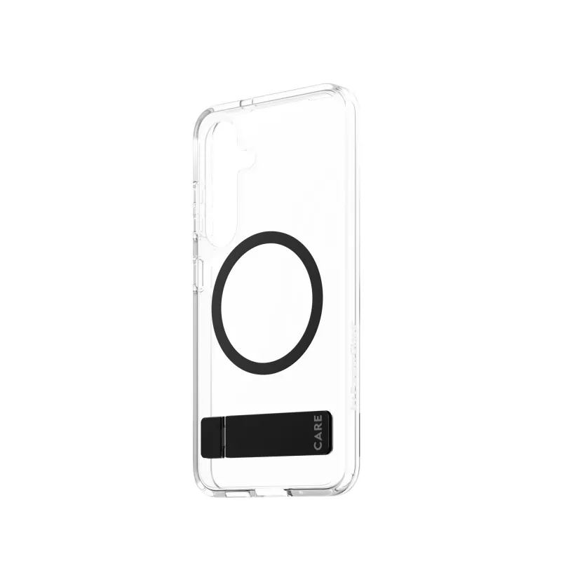 PanzerGlass CARE™ by ® vāciņš caurspīdīgs ar melnu balstu un Qi saderīgs Samsung Galaxy S25