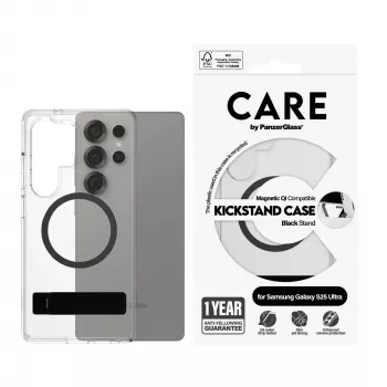 “PanzerGlass CARE™” by ”®” maciņš caurspīdīgs ar melnu paliktni un Qi saderīgs “Samsung Galaxy S25 Ultra”