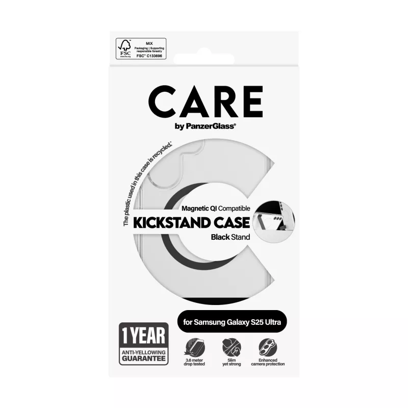 “PanzerGlass CARE™” by ”®” maciņš caurspīdīgs ar melnu paliktni un Qi saderīgs “Samsung Galaxy S25 Ultra”