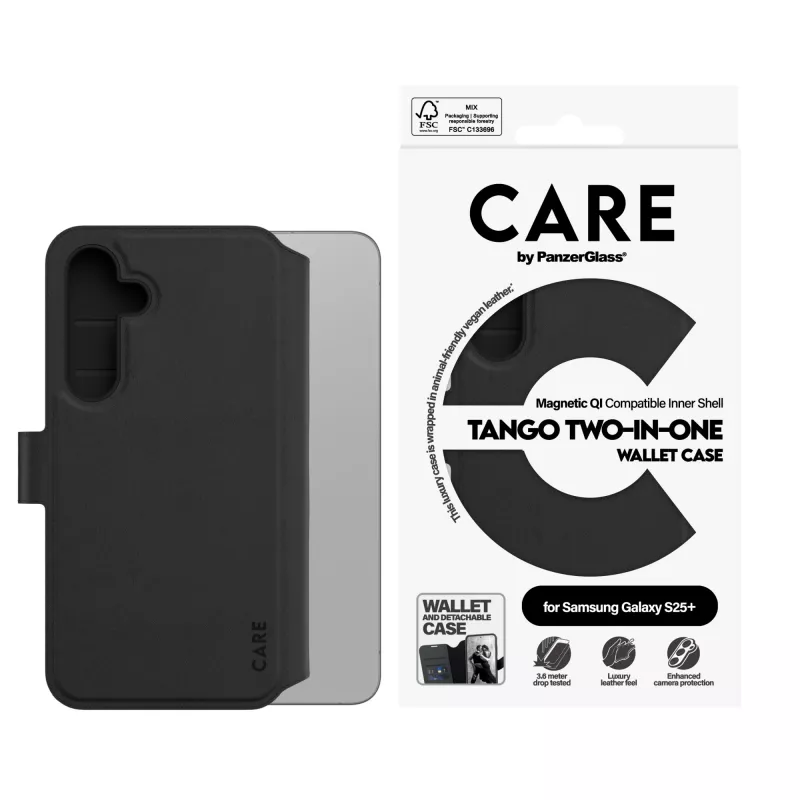 PanzerGlass CARE™ by ® Tango 2-in-1 Wallet Case w. Qi Saderīga Samsung Galaxy S25+