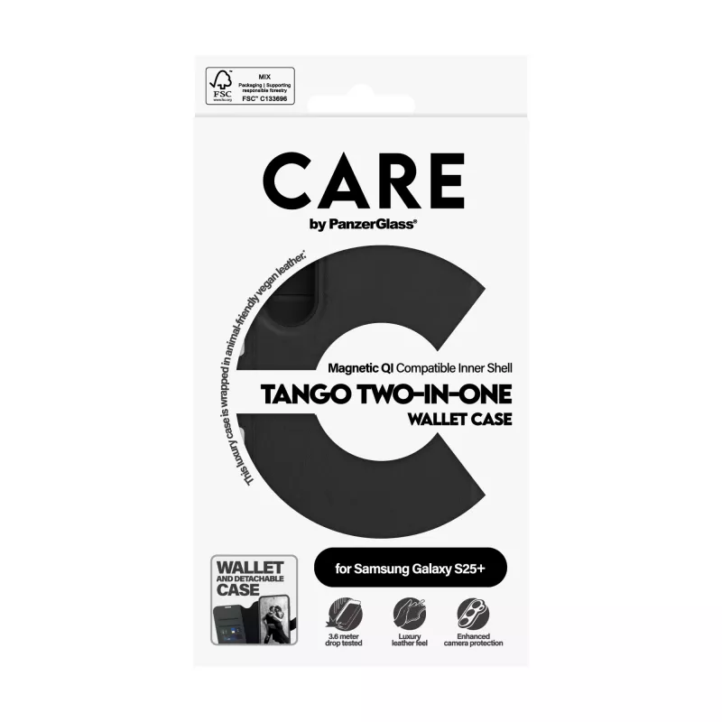 PanzerGlass CARE™ by ® Tango 2-in-1 Wallet Case w. Qi Saderīga Samsung Galaxy S25+