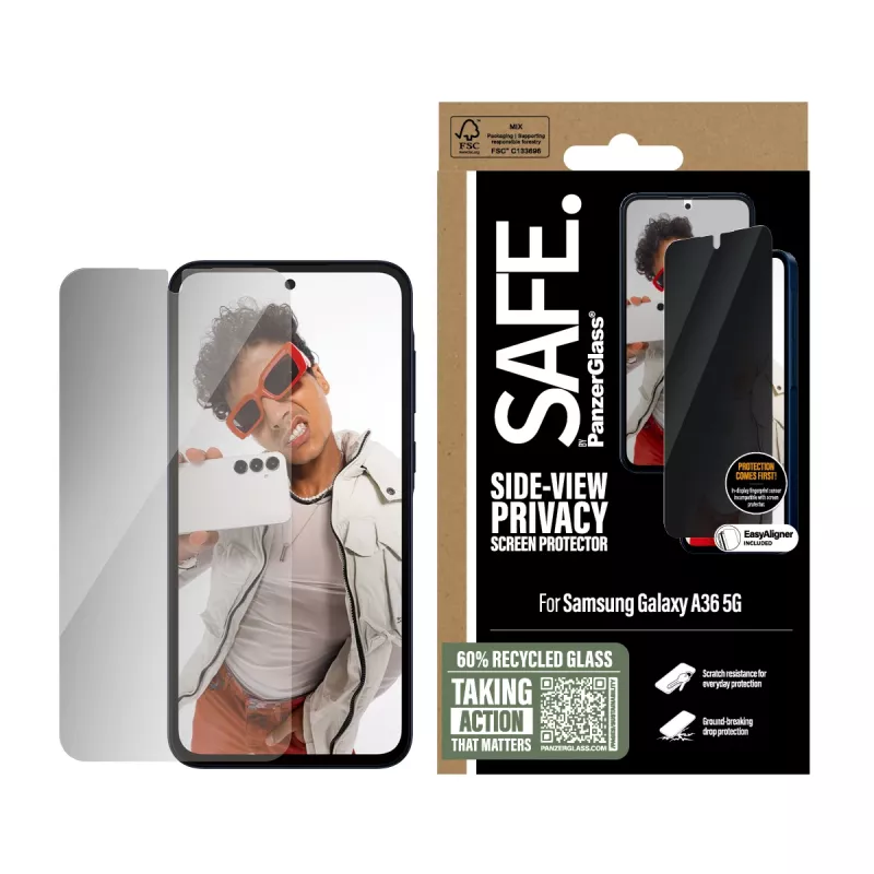 PanzerGlass SAFE. by ® privātuma ekrāna aizsargs Samsung Galaxy A36 5G | Īpaši plata piemērotība ar EasyAligner