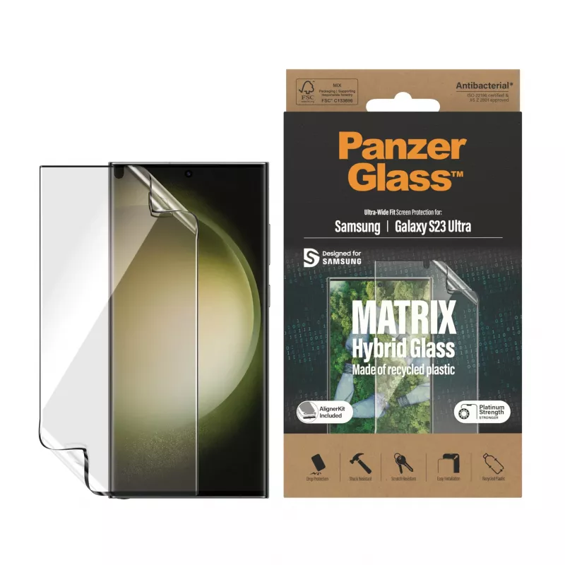 PanzerGlass ® ECO MATRIX ekrāna aizsargs Samsung Galaxy S23 Ultra | Īpaši plata pieguļa ar uzstādīšanas komplektu