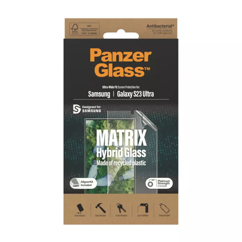 PanzerGlass ® ECO MATRIX ekrāna aizsargs Samsung Galaxy S23 Ultra | Īpaši plata pieguļa ar uzstādīšanas komplektu