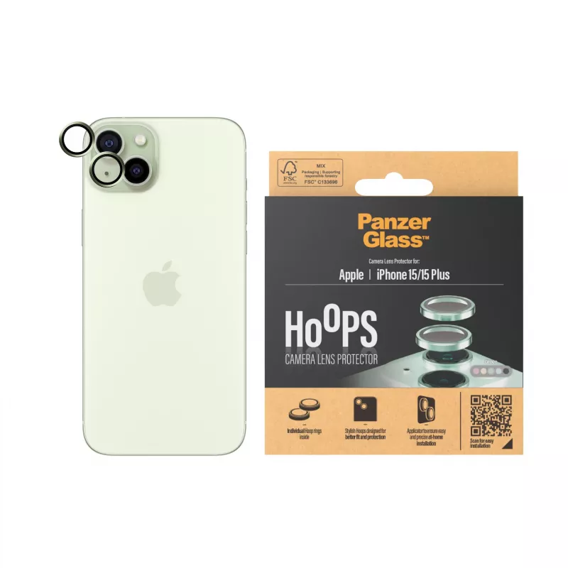 PanzerGlass ® Hoops® Kameras objektīva aizsargs zaļš iPhone 15 | 15 Plus