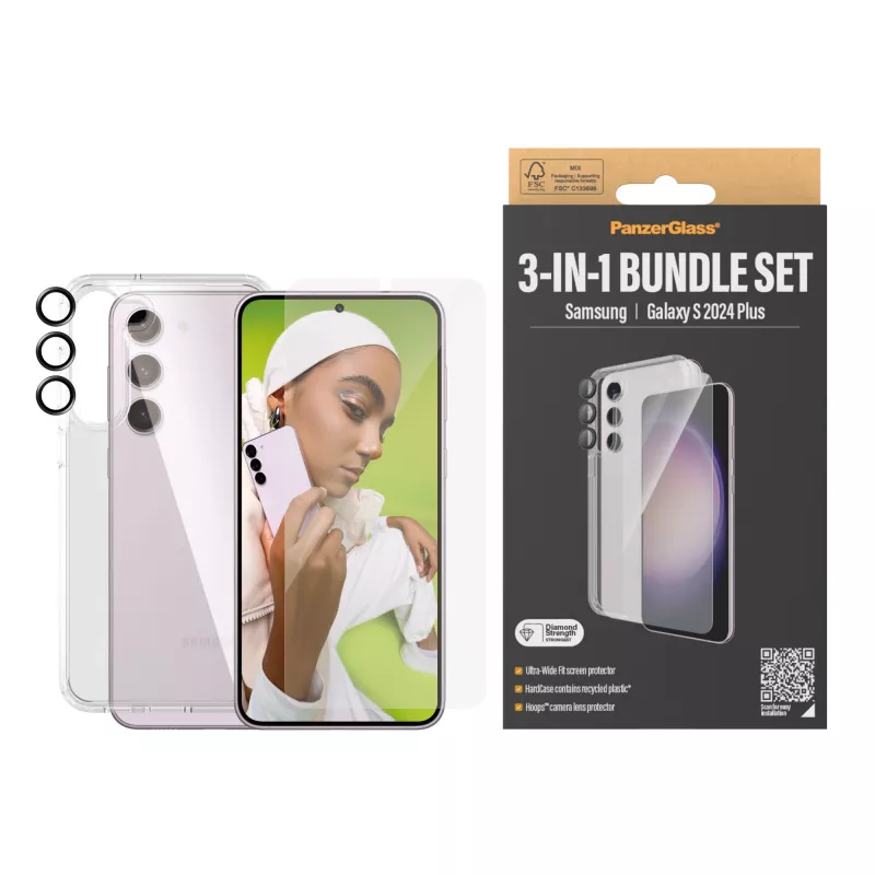PanzerGlass ® 3-in-1 Bundle Samsung Galaxy S24+ | Ultra-Wide Fit ar EasyAligner