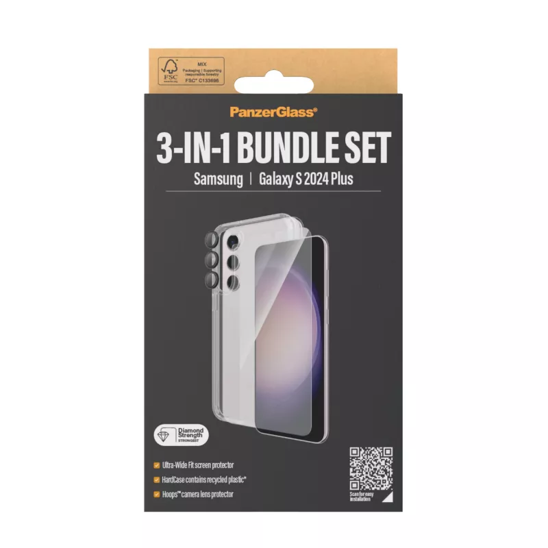 PanzerGlass ® 3-in-1 Bundle Samsung Galaxy S24+ | Ultra-Wide Fit ar EasyAligner