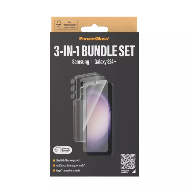 PanzerGlass ® 3-in-1 Bundle Samsung Galaxy S24+ | Ultra-Wide Fit ar EasyAligner