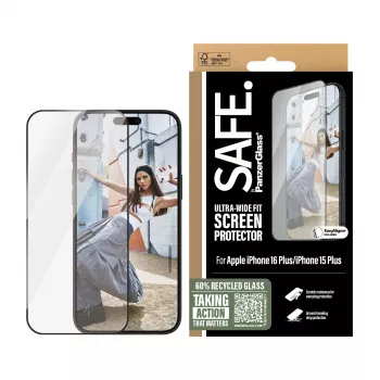 PanzerGlass SAFE. by ® Ekrāna aizsargs ar melnu rāmi iPhone 16 Plus | 15 Plus | Ultra-Wide Fit