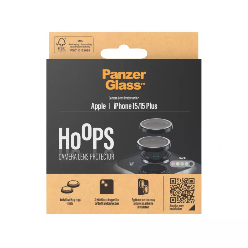 PanzerGlass ® Hoops® Kameru Objektīva Aizsargs Melns iPhone 15 | 15 Plus