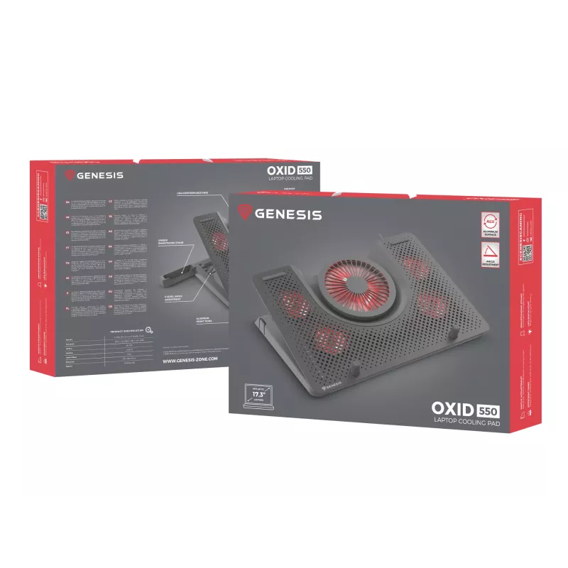 GENESIS Oxid 550 klēpjdatora dzesēšanas paliktnis 43.9 cm (17.3 collas) 2800 RPM Melns