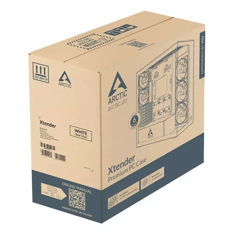ARCTIC Xtender VG (White) Premium E-ATX PC korpuss ar vertikālu GPU stiprinājumu
