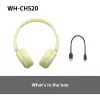 Sony WHCH520Y.CE7, Bezvadu, Zvani/Mūzika, 20 - 20000 Hz, 147 g, Austiņas, Dzeltena