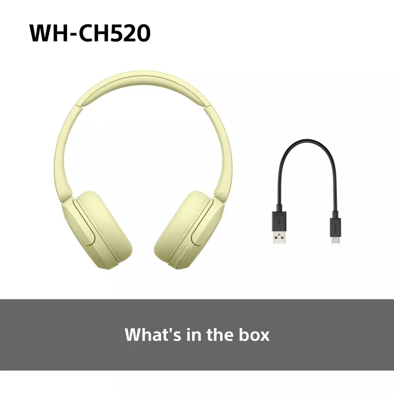 Sony WHCH520Y.CE7, Bezvadu, Zvani/Mūzika, 20 - 20000 Hz, 147 g, Austiņas, Dzeltena