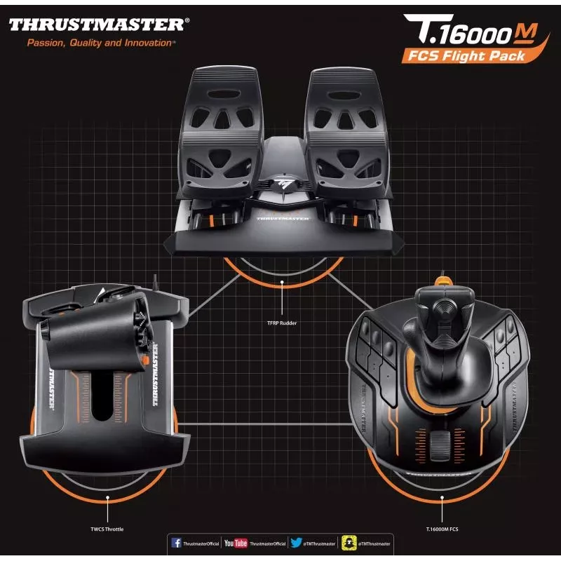 Thrustmaster T-16000M FCS Flight Pack melns USB kursorsvira analogais / digitālais MAC, PC