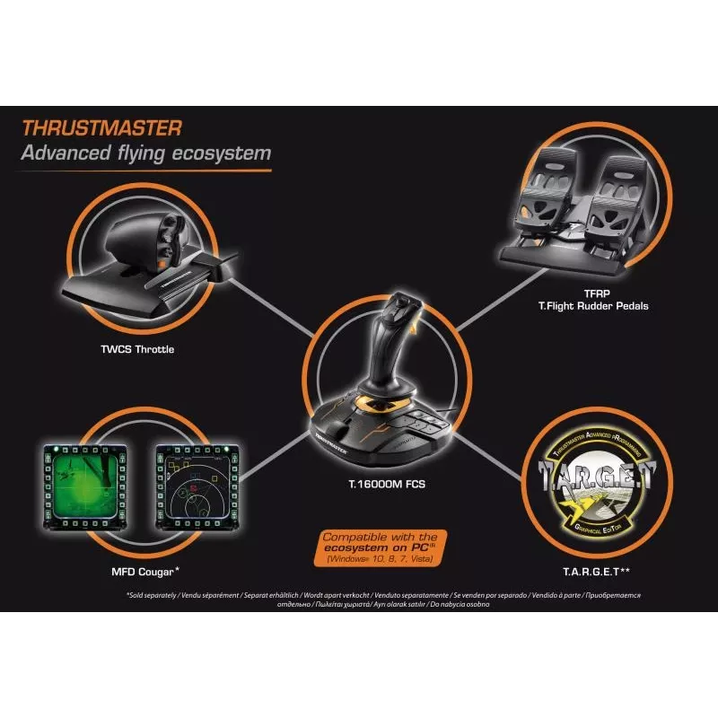 Thrustmaster T-16000M FCS Flight Pack melns USB kursorsvira analogais / digitālais MAC, PC