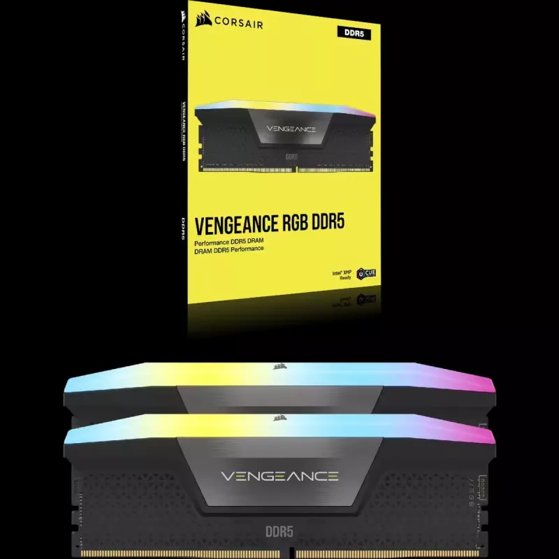CORSAIR atmiņa 32GB DDR5 (2x16GB) DRAM 6400MT/s CL36 atmiņas komplekts Vengeance RGB — melna