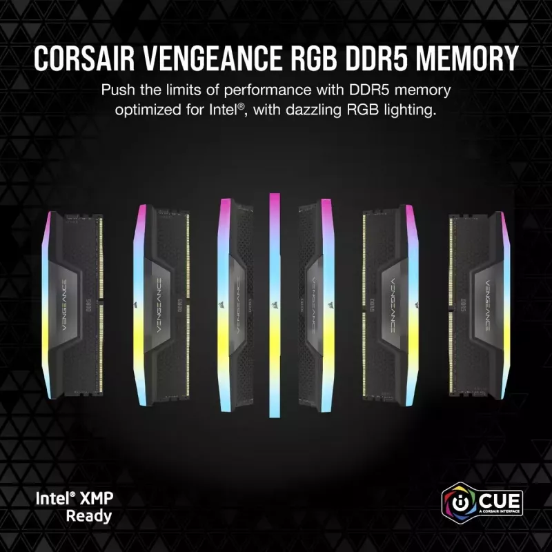 CORSAIR atmiņa 32GB DDR5 (2x16GB) DRAM 6400MT/s CL36 atmiņas komplekts Vengeance RGB — melna
