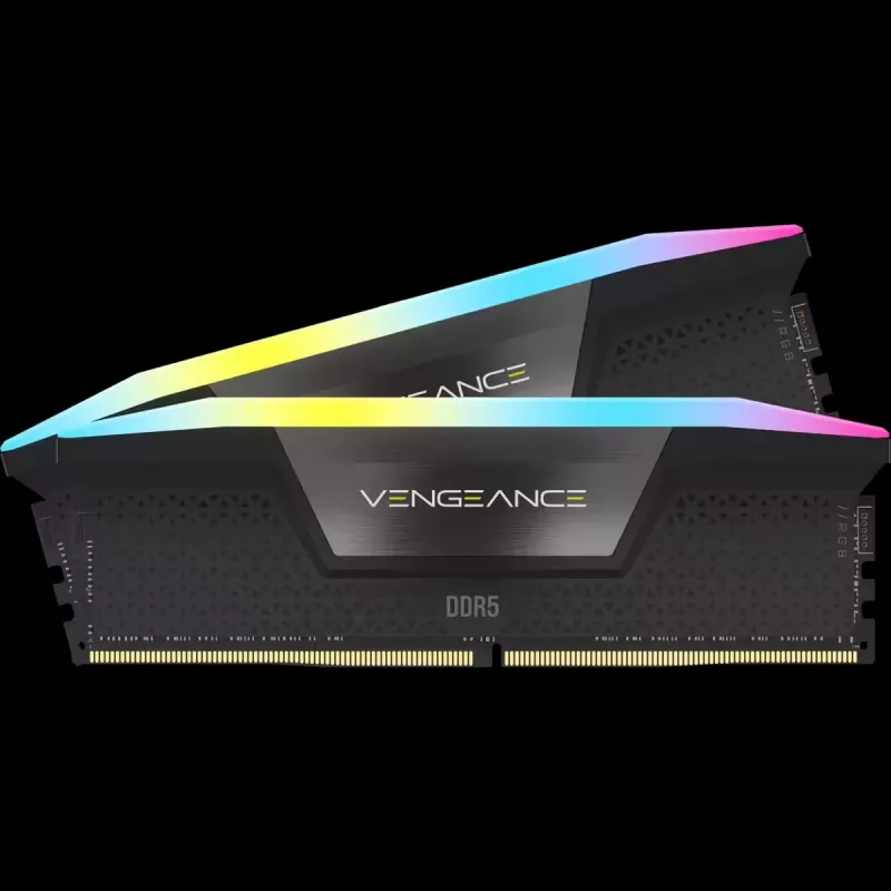 CORSAIR atmiņa 32GB DDR5 (2x16GB) DRAM 6400MT/s CL36 atmiņas komplekts Vengeance RGB — melna