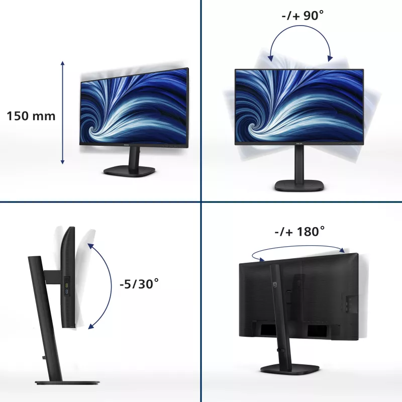 Philips 3000 sērijas 24B2U3301/00 datora monitors 60,5 cm (23,8 collas) 1920 x 1080 pikseļi Full HD LCD Melns