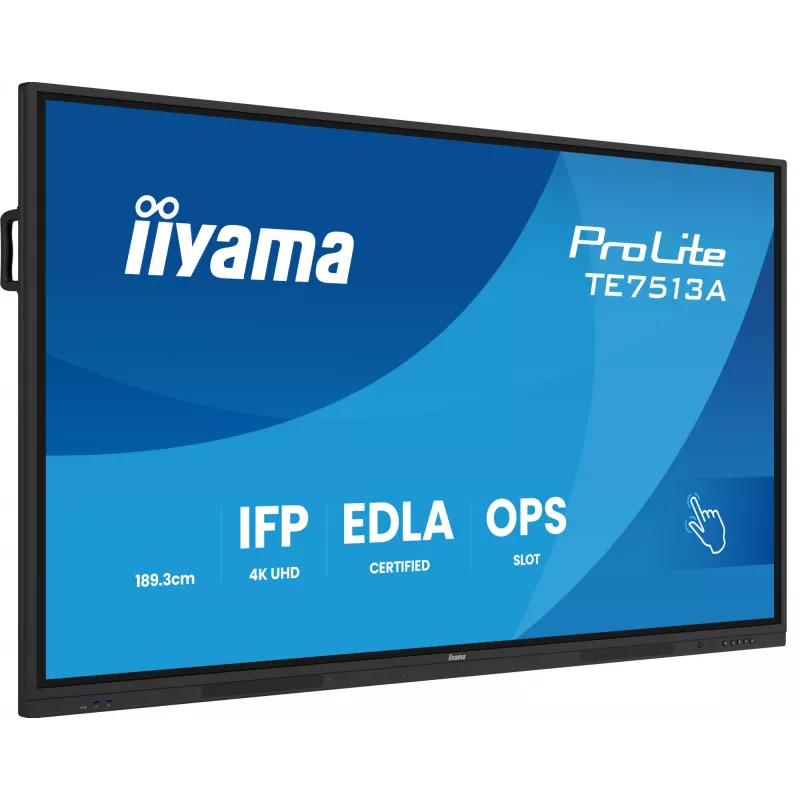 iiyama TE7513A-B1AG Signage Displejs Interaktīvais plakanā ekrāna panelis 190,5 cm (75 collas) Wi-Fi 500 cd/m² 4K Ultra HD Melns Skārienekrāns Iebūvēts procesors Android 18/7