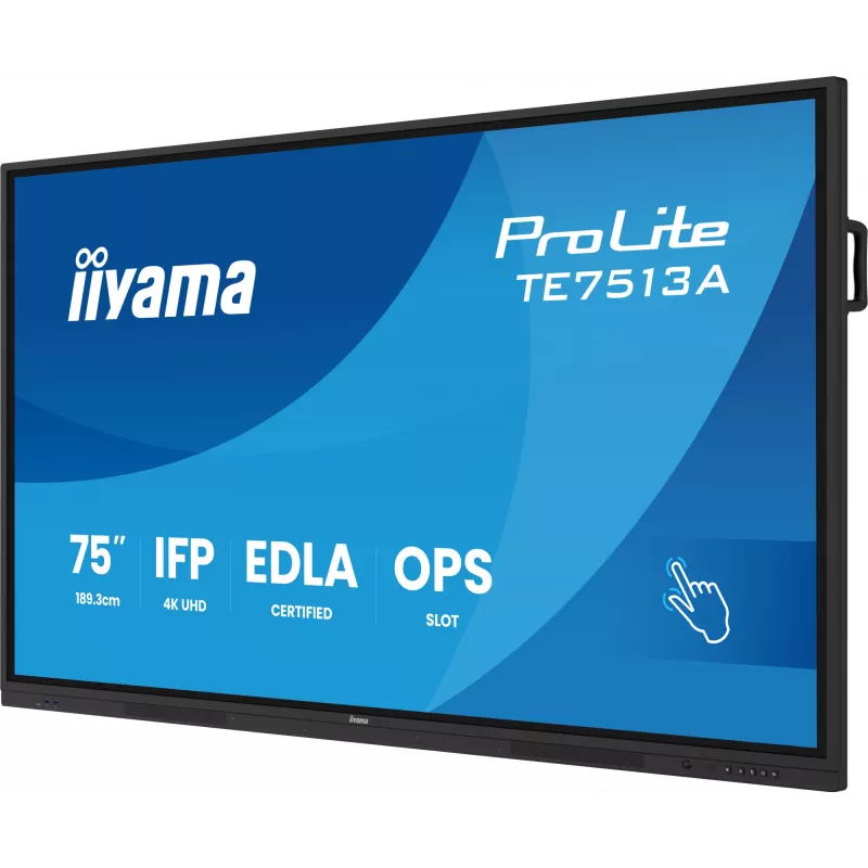 iiyama TE7513A-B1AG Signage Displejs Interaktīvais plakanā ekrāna panelis 190,5 cm (75 collas) Wi-Fi 500 cd/m² 4K Ultra HD Melns Skārienekrāns Iebūvēts procesors Android 18/7