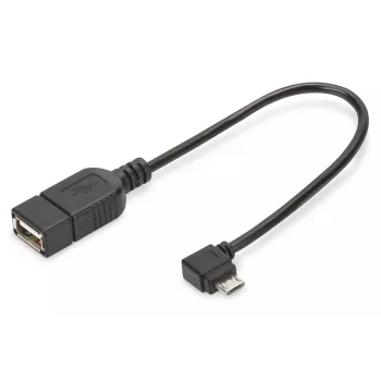 DIGITUS USB 2.0 adaptera kabelis, OTG, tips micro B - A M/F, 15cm USB 2.0 saderīgs, taisnā leņķī, melns