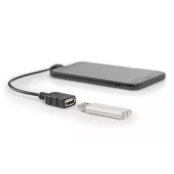 DIGITUS USB 2.0 adaptera kabelis, OTG, tips micro B - A M/F, 15cm USB 2.0 saderīgs, taisnā leņķī, melns