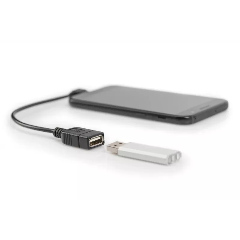 DIGITUS USB 2.0 adaptera kabelis, OTG, tips micro B - A M/F, 15cm USB 2.0 saderīgs, taisnā leņķī, melns
